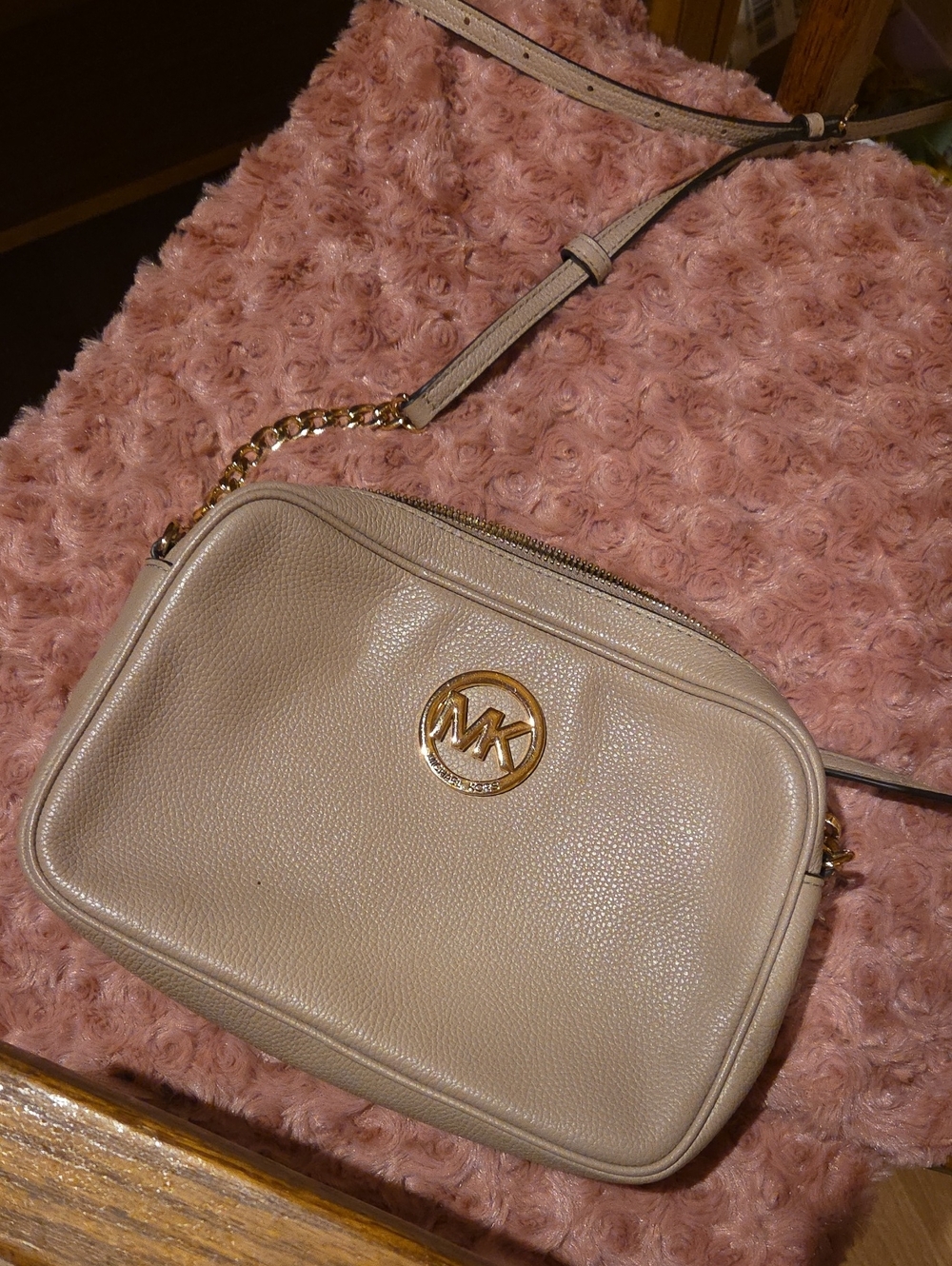 Michael Kors Pebbled Leather Crossbody Bag in Beige